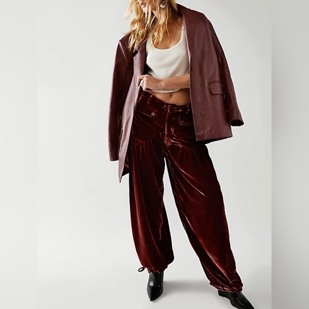 Free People Velvet Wide-Leg Pants in Deep Burgundy